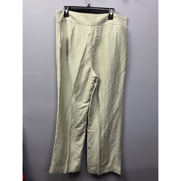 Emma James Pants Womens 14 Green Stripes‎ Linen Blend Mid Rise Straight Leg NEW - Picture 2 of 8